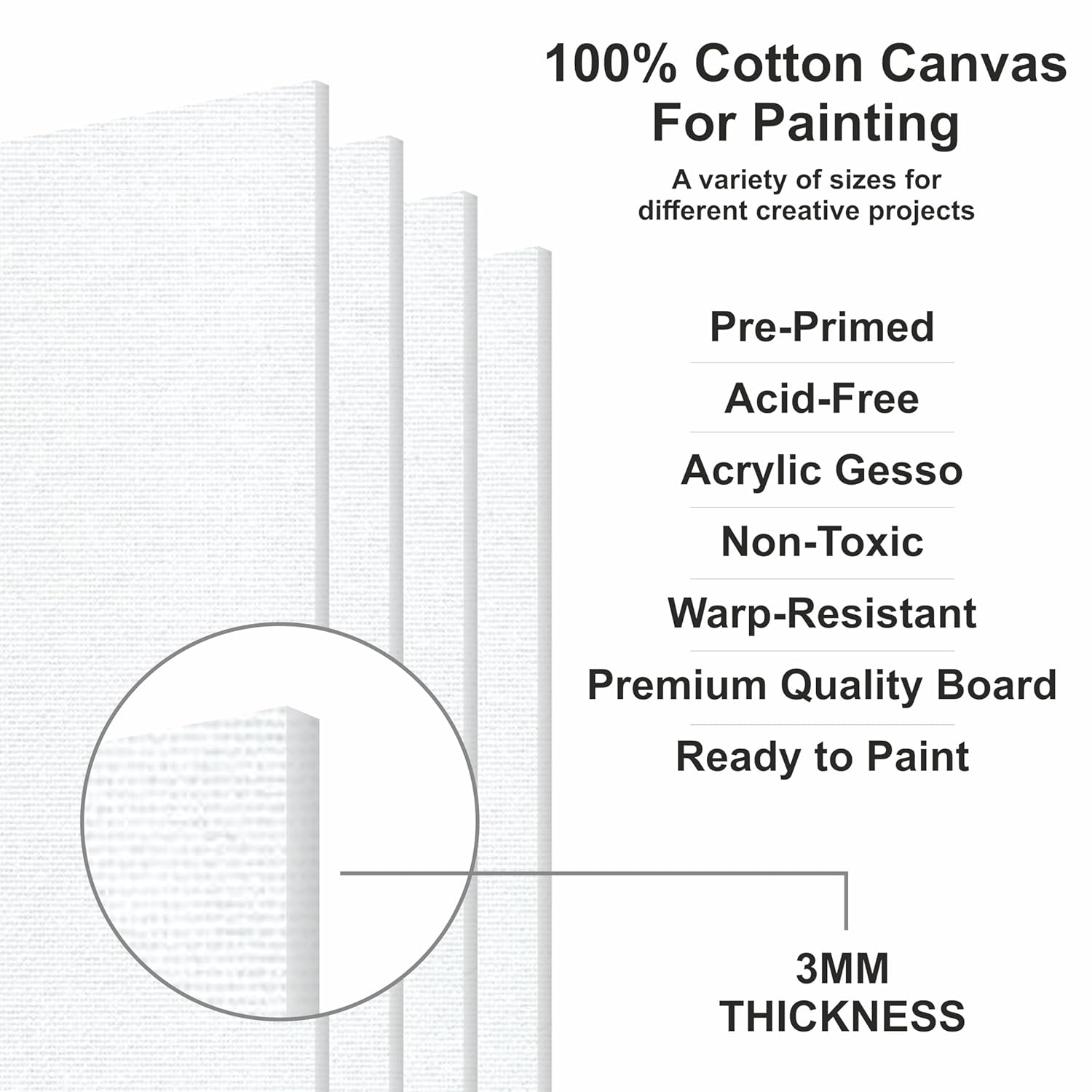 Anupam Primed Canvas Board for Painting, Canvas Boards Painting Canvas Panels for Oil, Acrylic Paint Gouache and Tempera for Beginners & Artists